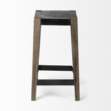 Mercana Nell 26" Seat Height Black Metal Seat & Foot Rest With Brown Wood Legs Stool