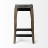 Mercana Nell 26" Seat Height Black Metal Seat & Foot Rest With Brown Wood Legs Stool