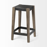 Mercana Nell 26" Seat Height Black Metal Seat & Foot Rest With Brown Wood Legs Stool