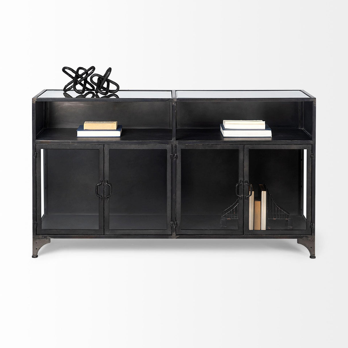 Mercana Pender 63" L Black Metal Glass Door Display Cabinet