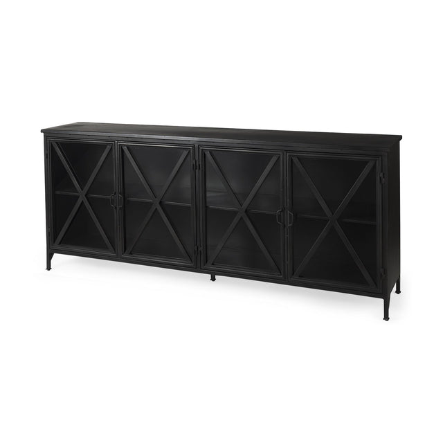 Mercana Poppy I 79x16 Black Metal With Glass Door Sideboard