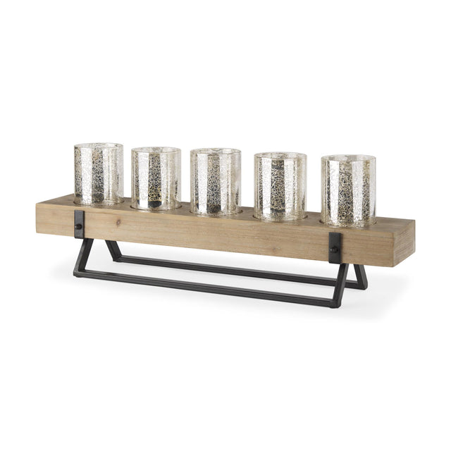 Mercana Benk Wood and Black Metal Five Cup Candle Holder