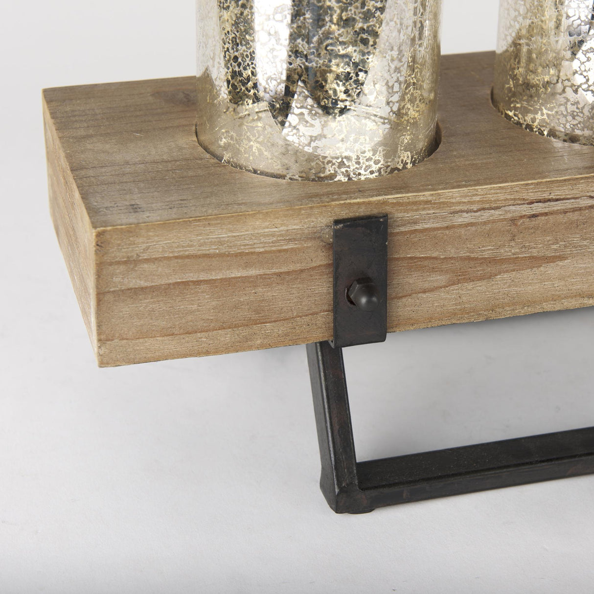 Mercana Benk Wood and Black Metal Five Cup Candle Holder