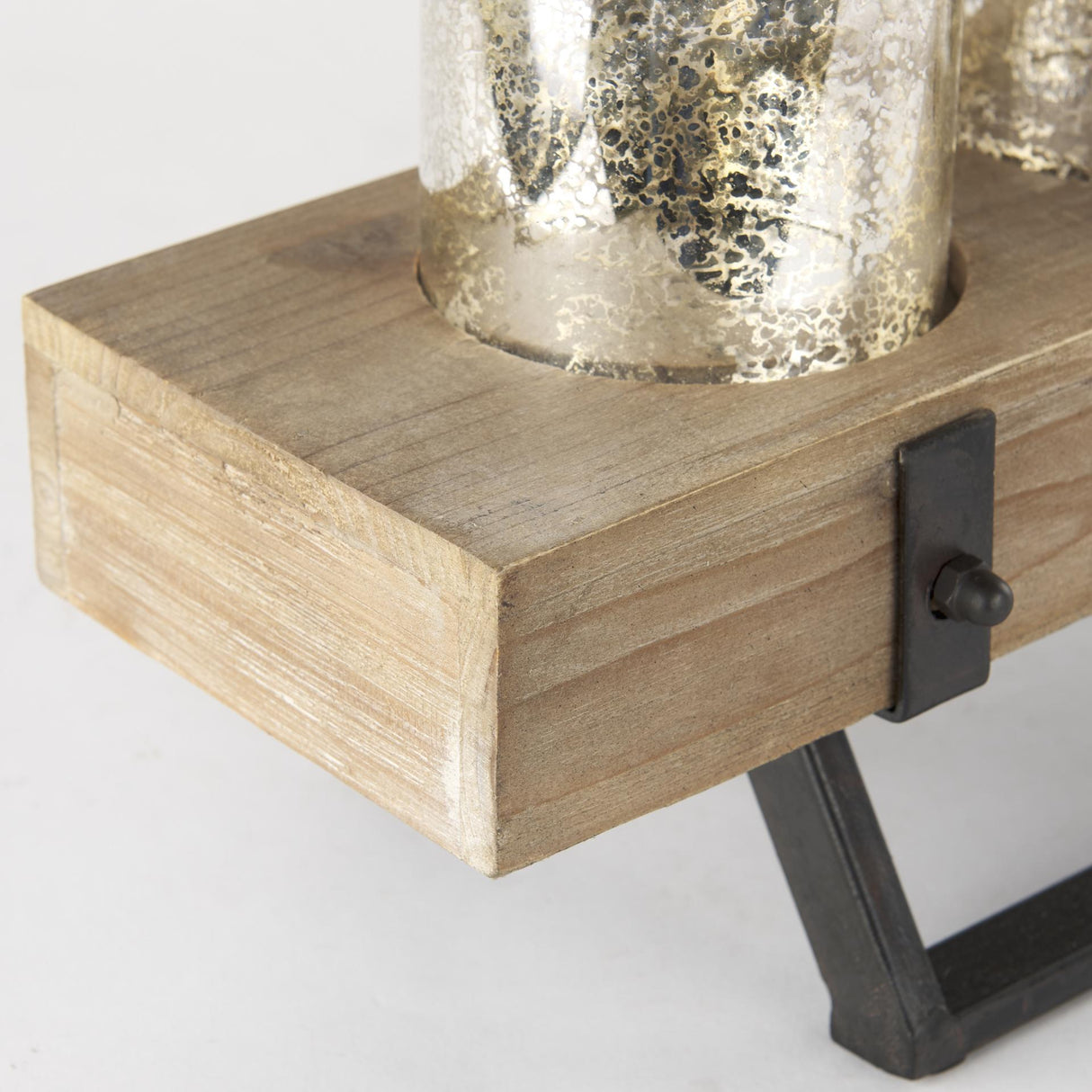 Mercana Benk Wood and Black Metal Five Cup Candle Holder