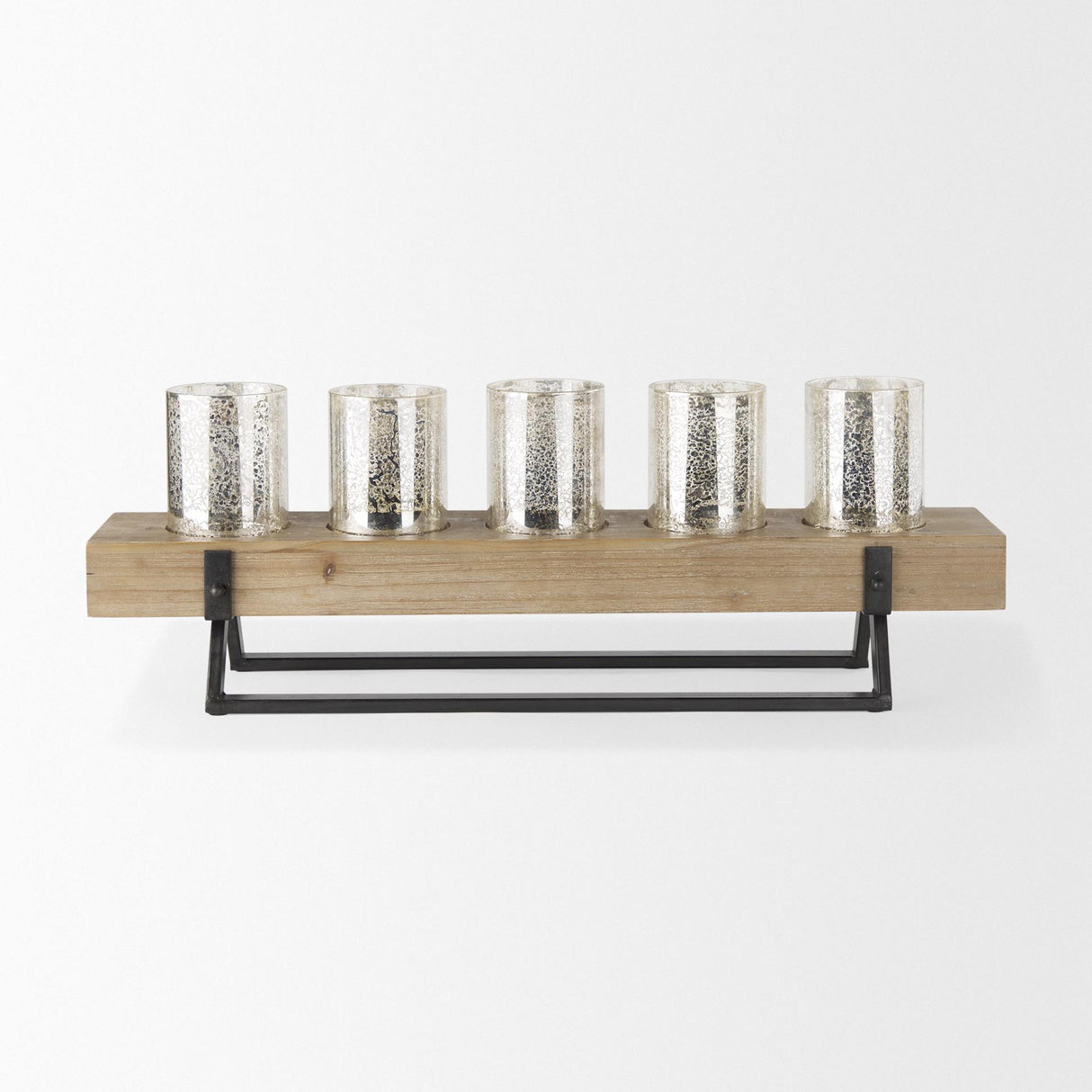 Mercana Benk Wood and Black Metal Five Cup Candle Holder