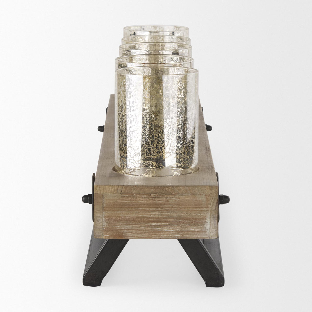 Mercana Benk Wood and Black Metal Five Cup Candle Holder