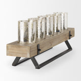 Mercana Benk Wood and Black Metal Five Cup Candle Holder