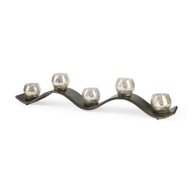 Mercana Lux Copper Metal Five Hurricane Glass Holder Table Candle Holder