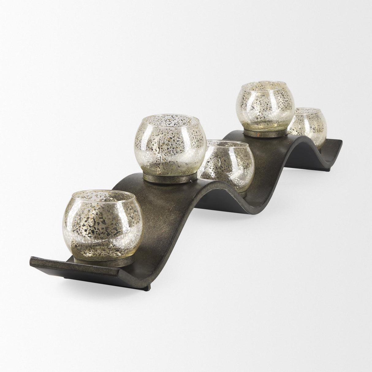 Mercana Lux Copper Metal Five Hurricane Glass Holder Table Candle Holder