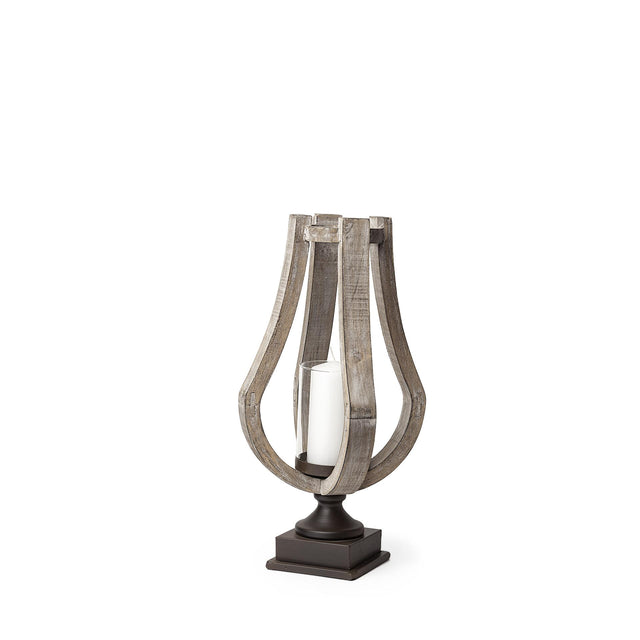 Mercana Brillion Small Rustic Wood Metal Table Candle Holder