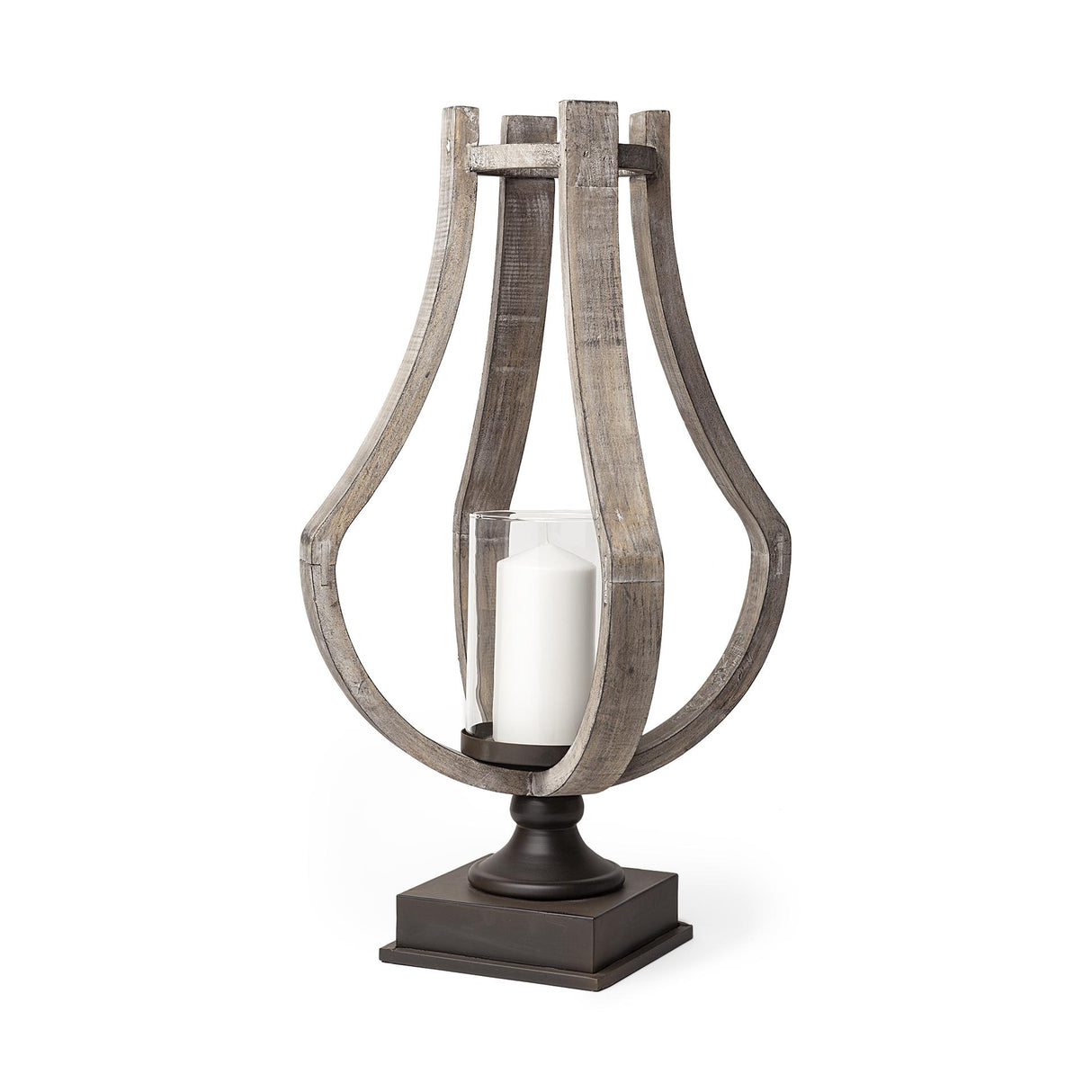 Mercana Brillion Large Rustic Wood Metal Table Candle Holder