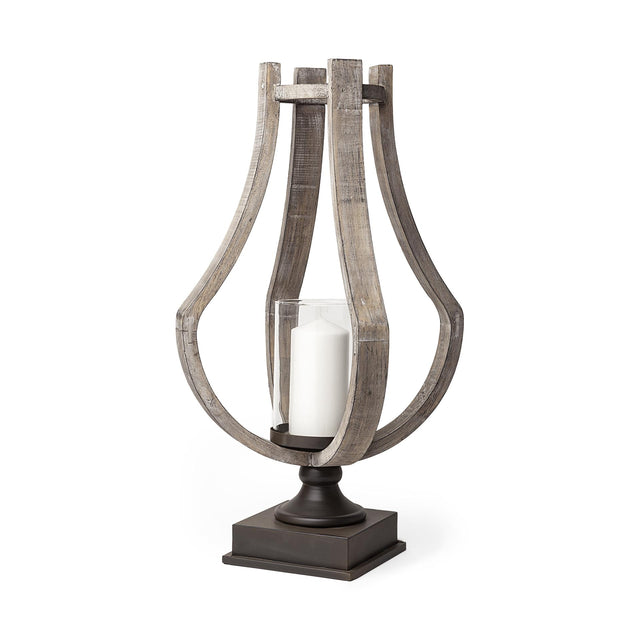 Mercana Brillion Large Rustic Wood Metal Table Candle Holder