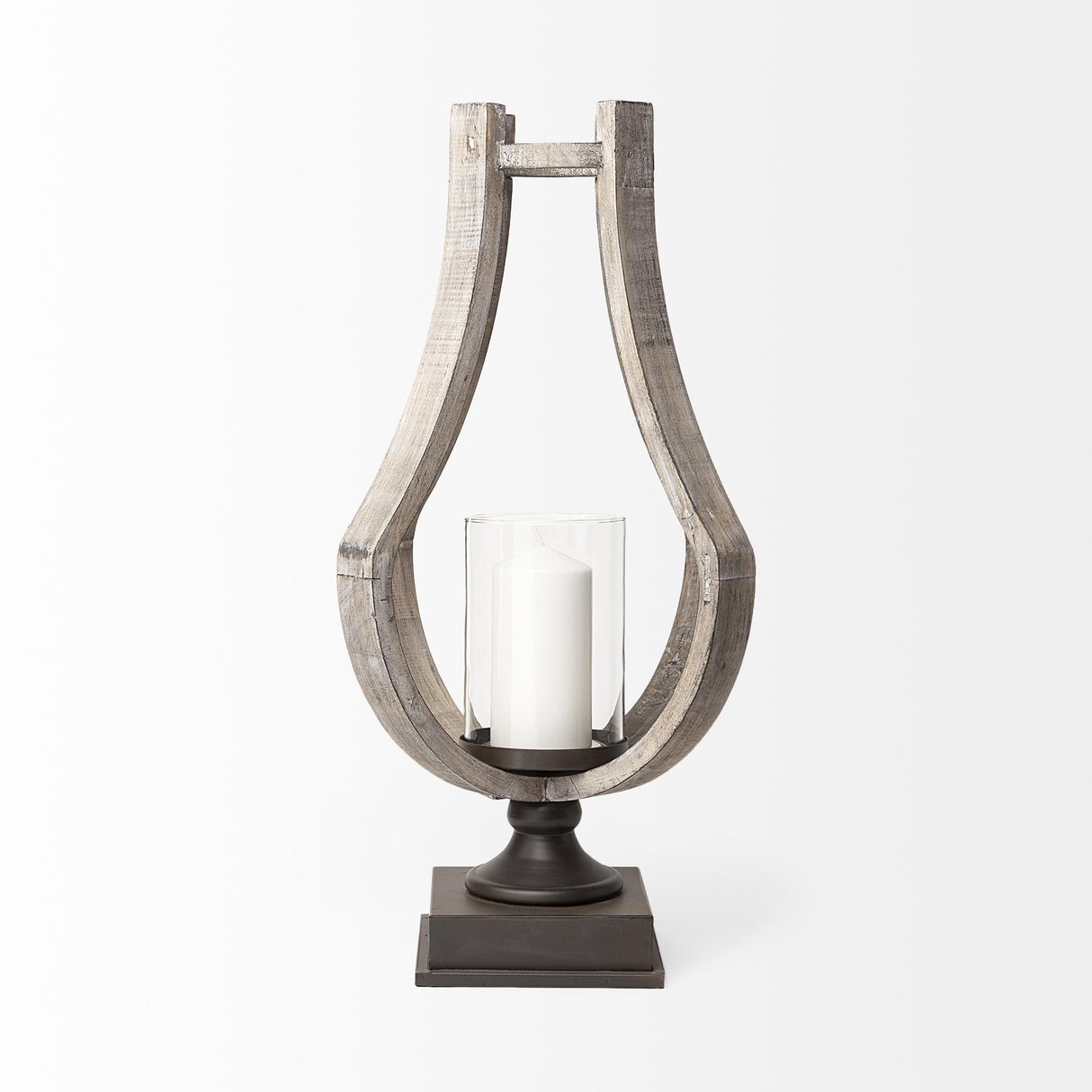 Mercana Brillion Large Rustic Wood Metal Table Candle Holder