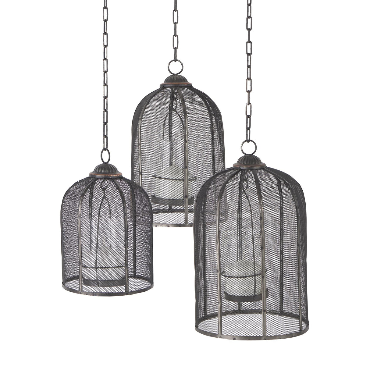 Mercana Jutland Set of Three Black Metal Bird Cage Candle Holder Lanterns