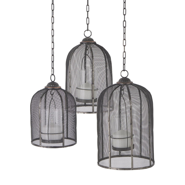 Mercana Jutland Set of Three Black Metal Bird Cage Candle Holder Lanterns