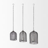 Mercana Jutland Set of Three Black Metal Bird Cage Candle Holder Lanterns