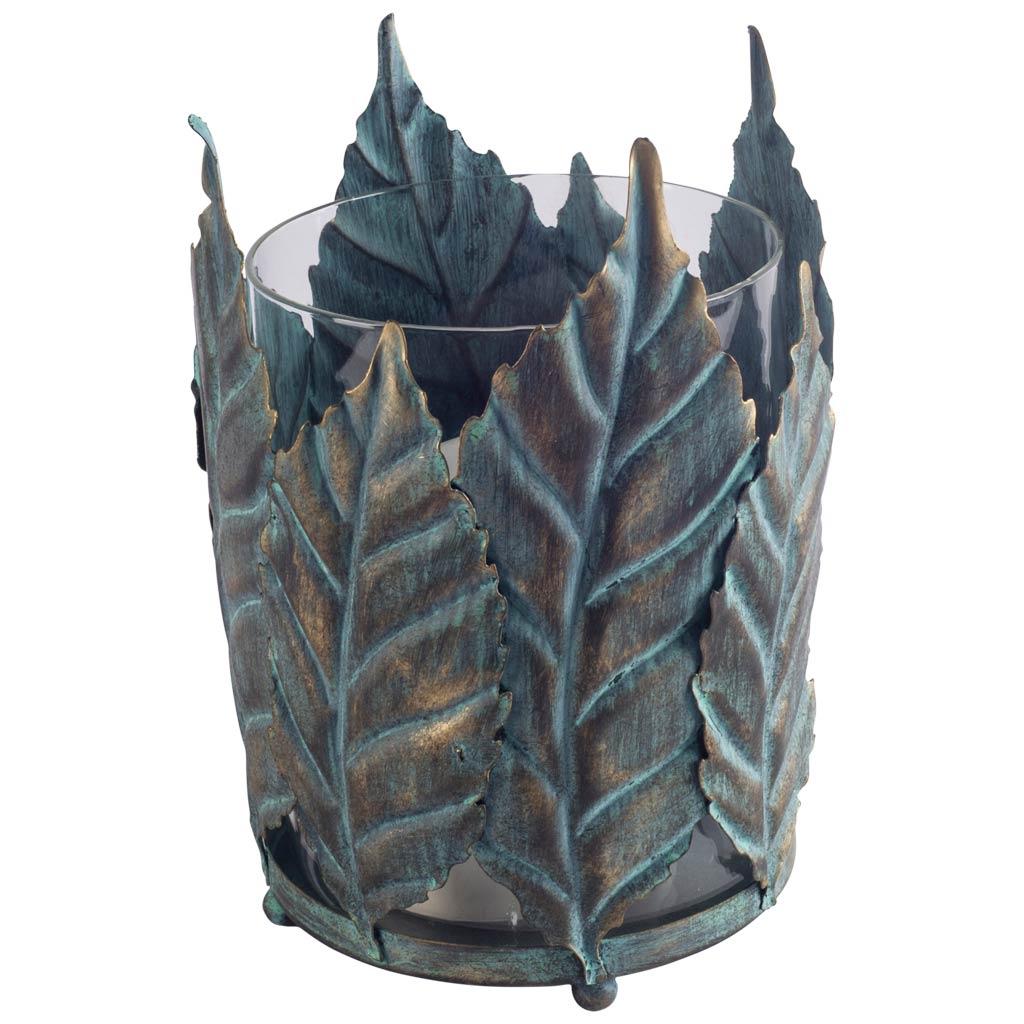 Mercana Pana I Small Green/Gold Metal Leaf Table Candle Holder