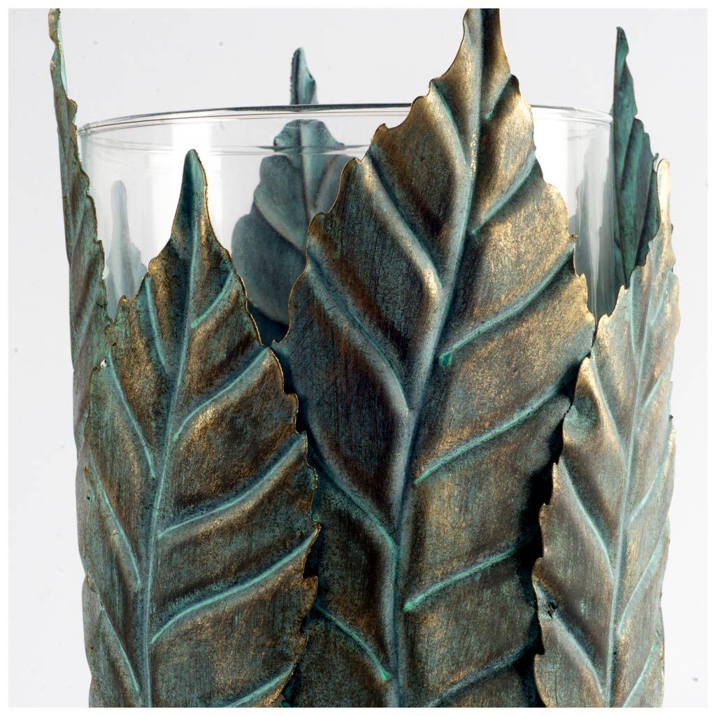 Mercana Pana II Large Green/Gold Metal Leaf Table Candle Holder