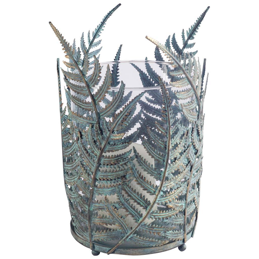 Mercana Palen II Large Green/Gold Metal Fern Leaf Table Candle Holder