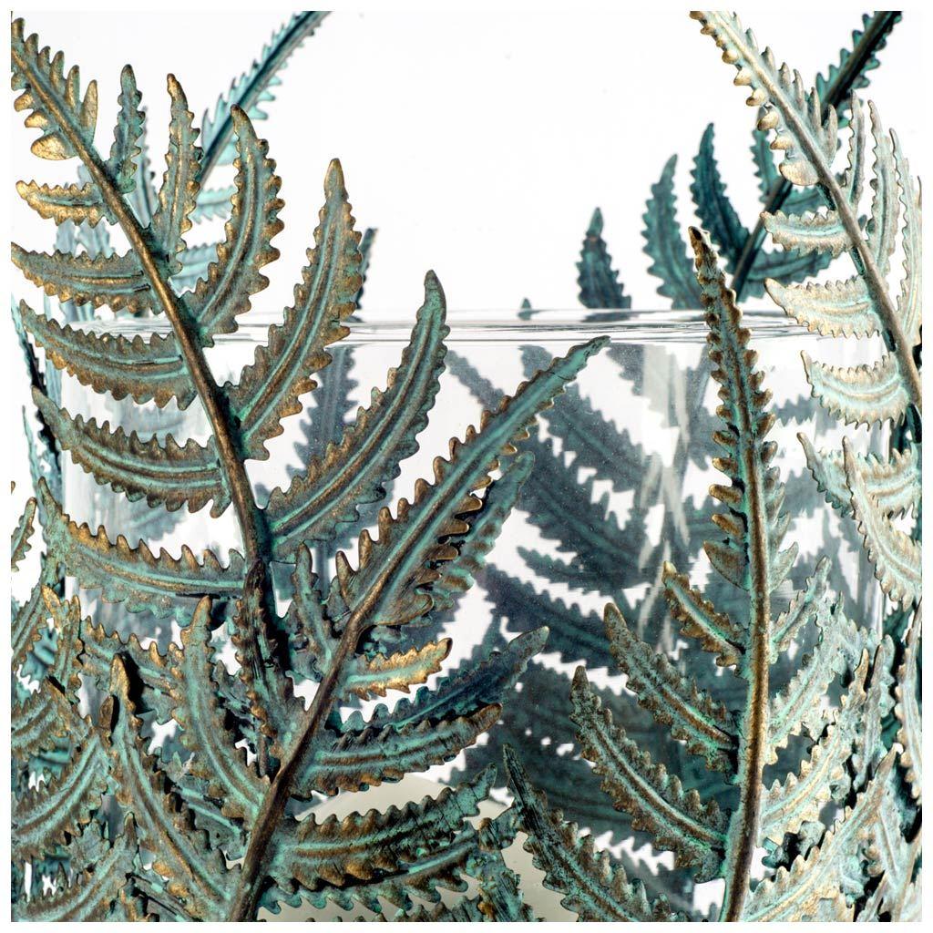Mercana Palen II Large Green/Gold Metal Fern Leaf Table Candle Holder