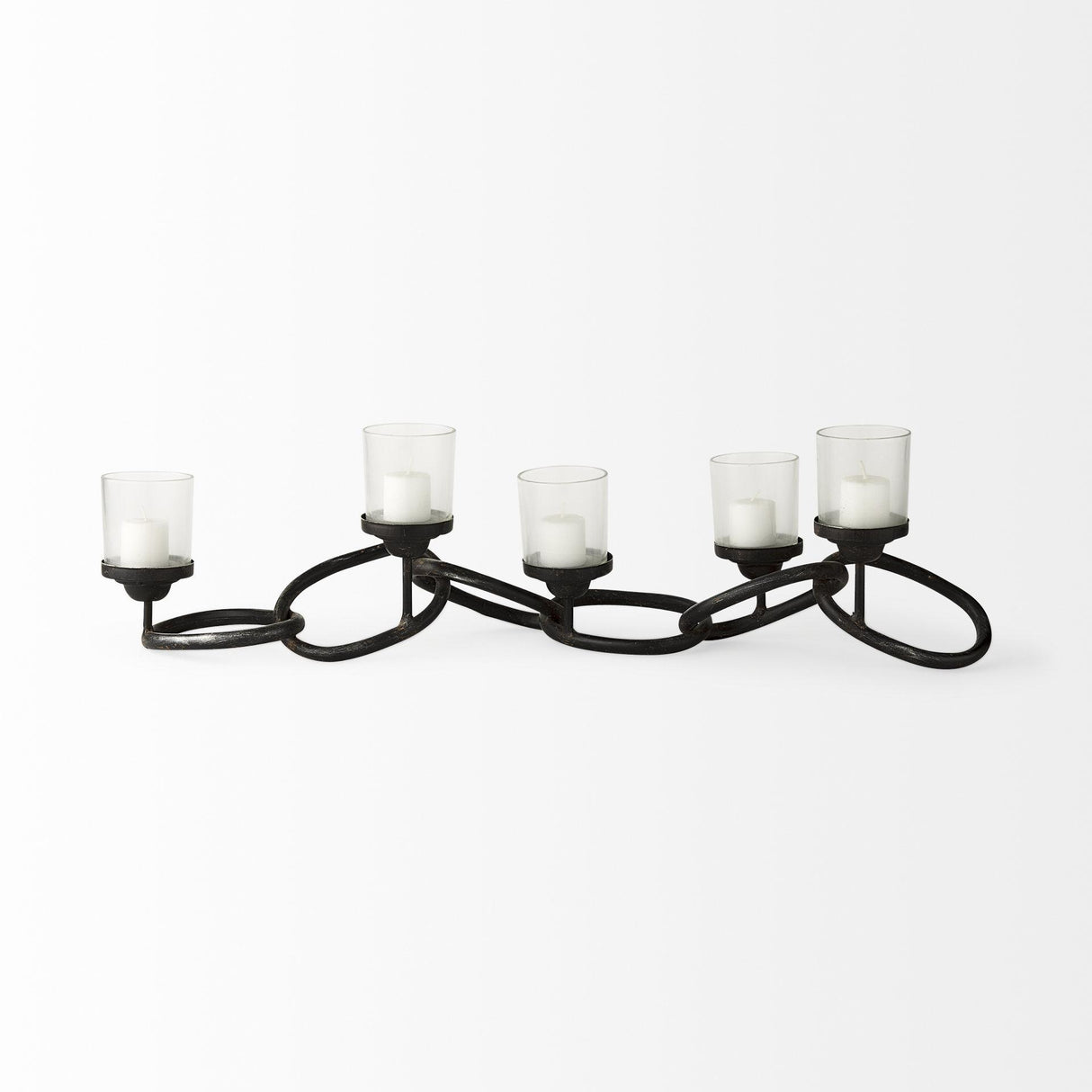 Mercana Quito Black Metal Chain-Link Five Candle Table Candle Holder
