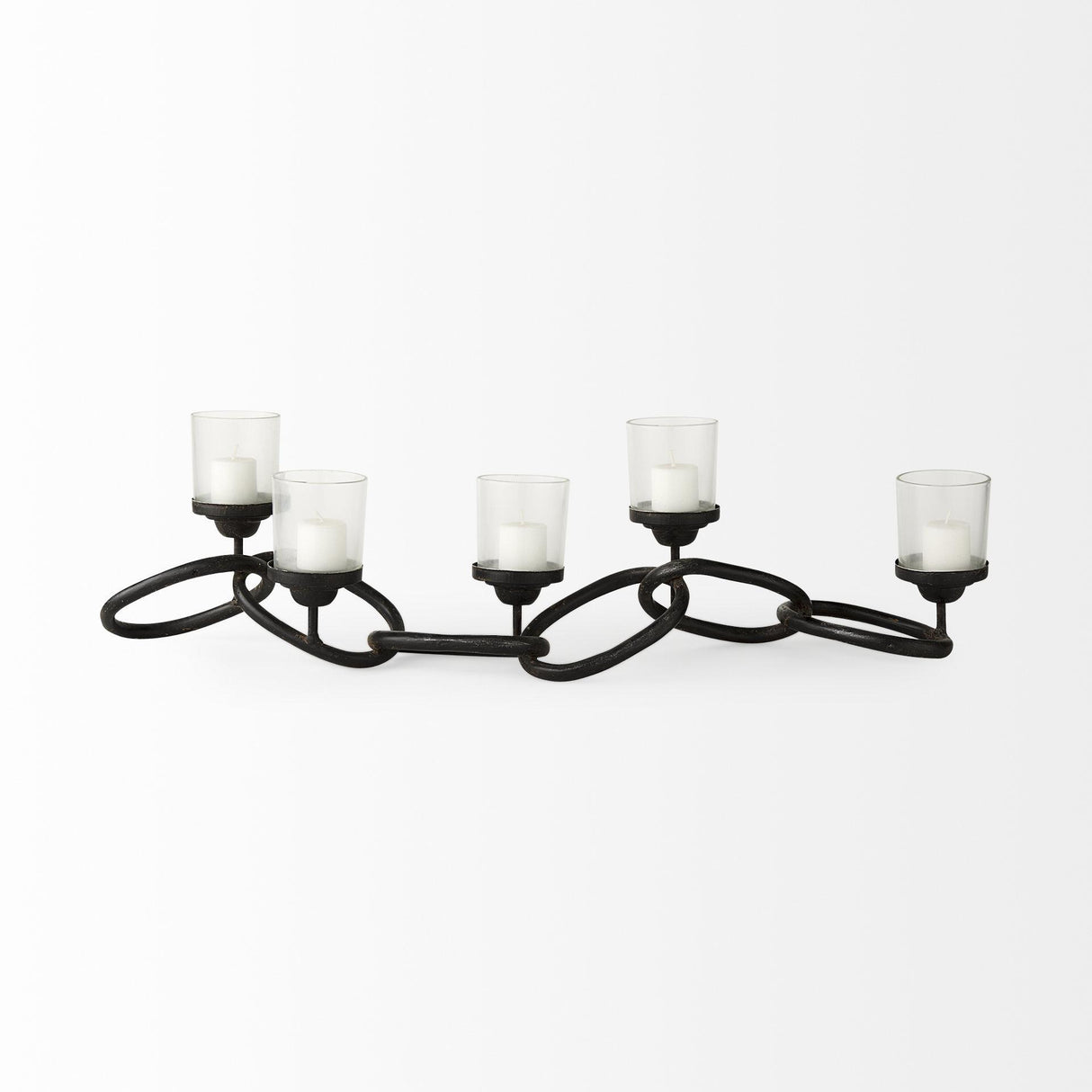 Mercana Quito Black Metal Chain-Link Five Candle Table Candle Holder