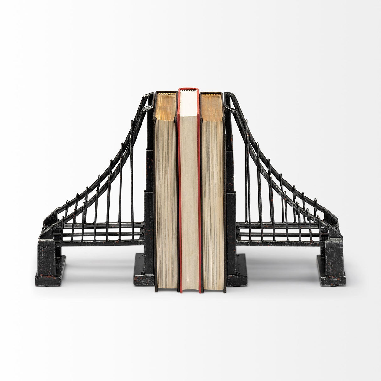 Mercana Suspension Set of 2 19L x 4W Brown Wrought Iron Suspension Bridge Bookends