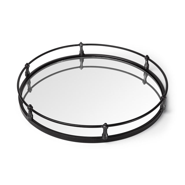 Mercana Kimbel 24L x 24W Black Metal Mirrored Base Round Tray