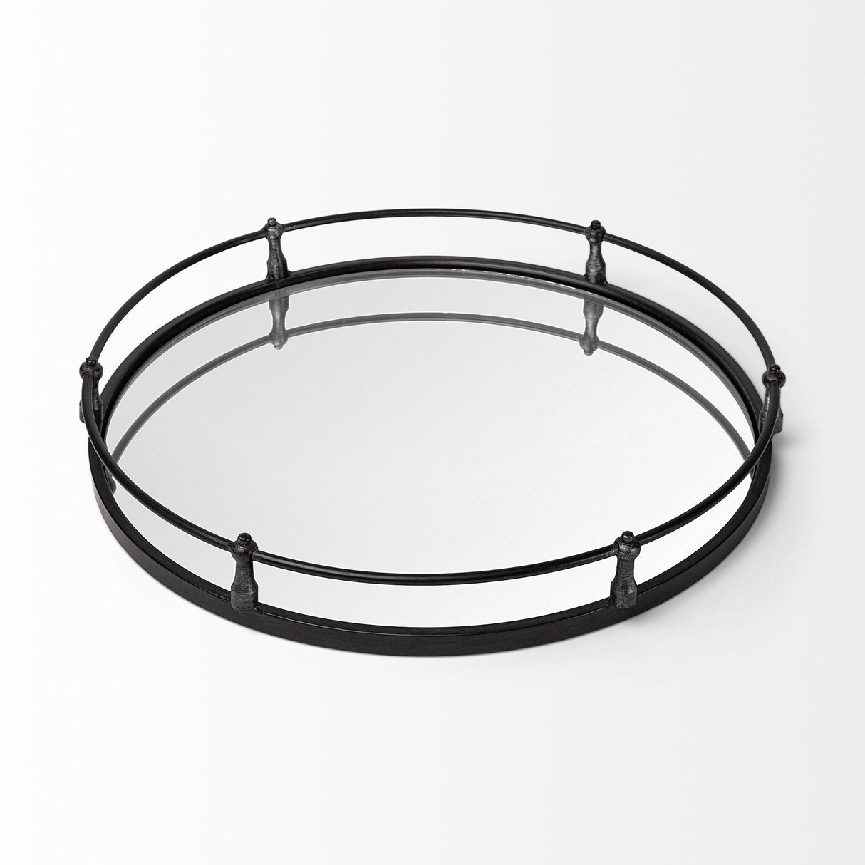 Mercana Kimbel 24L x 24W Black Metal Mirrored Base Round Tray