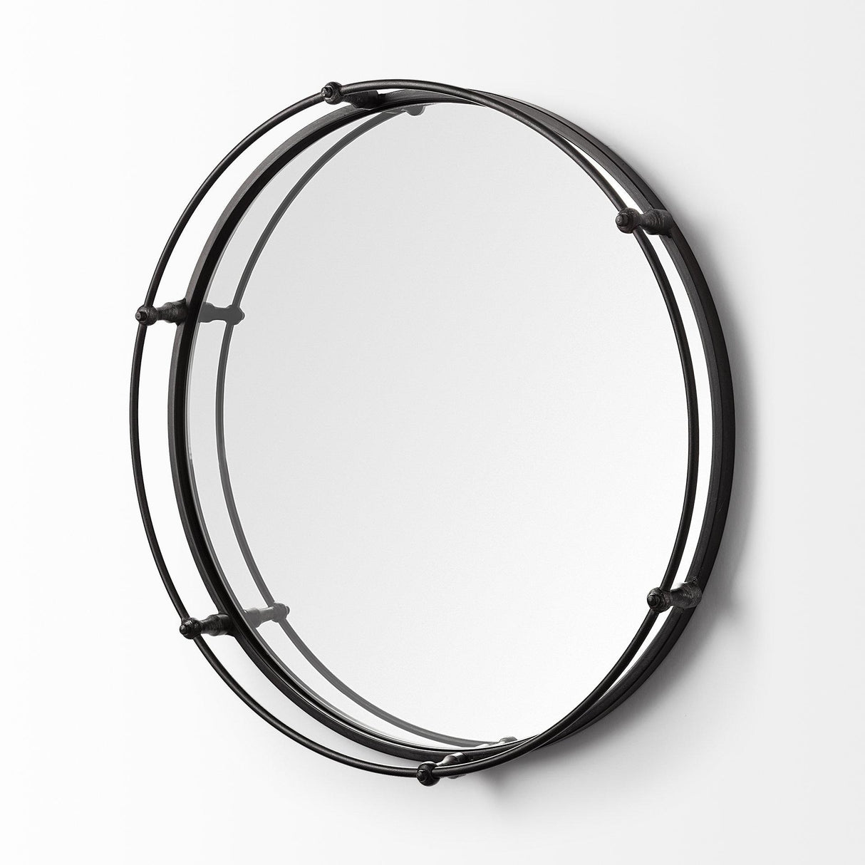 Mercana Kimbel 24L x 24W Black Metal Mirrored Base Round Tray