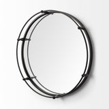 Mercana Kimbel 24L x 24W Black Metal Mirrored Base Round Tray