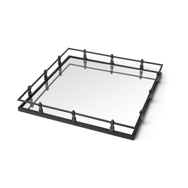 Mercana Christa 22L x 22W Black Metal Mirrored Base Square Tray