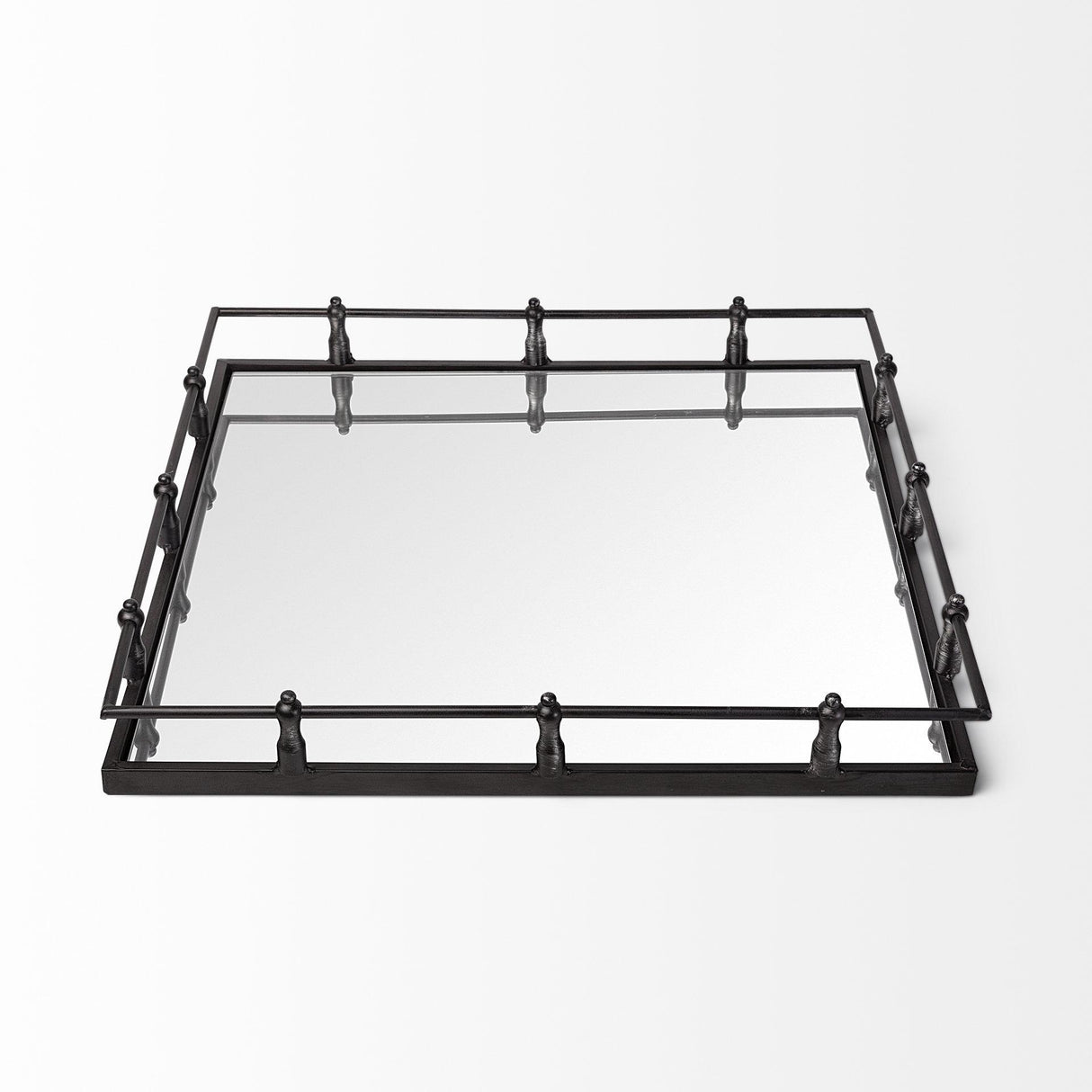 Mercana Christa 22L x 22W Black Metal Mirrored Base Square Tray