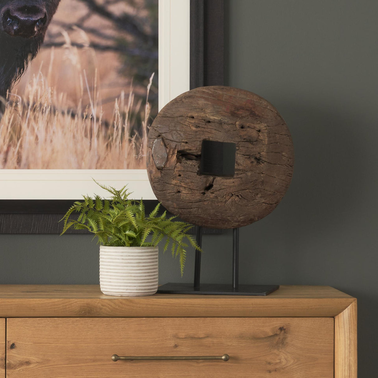 Mercana Incana 20L x 4W Natural Brown Reclaimed Wood Wheel Object