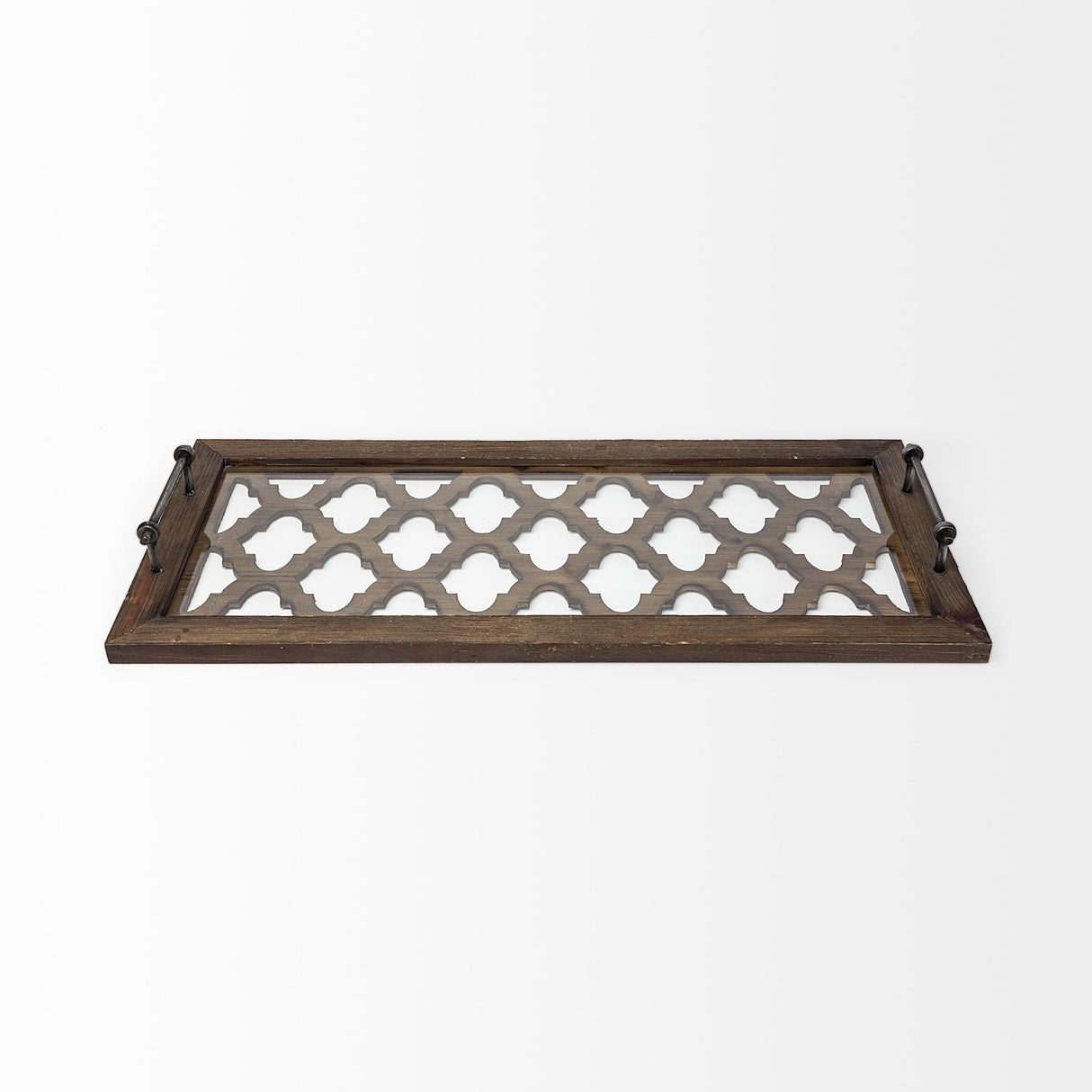 Mercana Stotonic 35L x 16W Brown Wood W Glass Top Rectangular Serving Tray