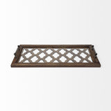 Mercana Stotonic 35L x 16W Brown Wood W Glass Top Rectangular Serving Tray