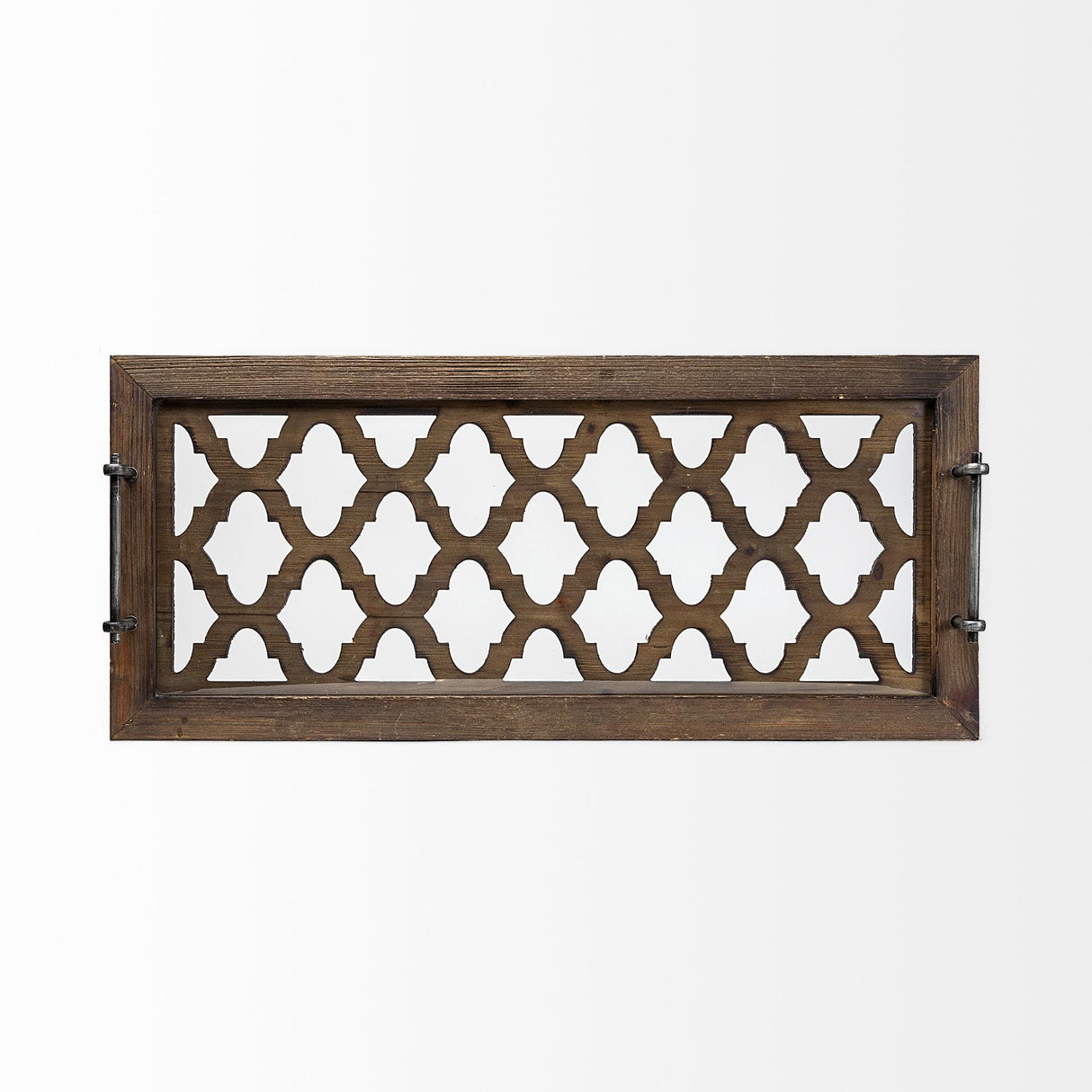 Mercana Stotonic 35L x 16W Brown Wood W Glass Top Rectangular Serving Tray