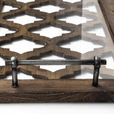 Mercana Stotonic 35L x 16W Brown Wood W Glass Top Rectangular Serving Tray