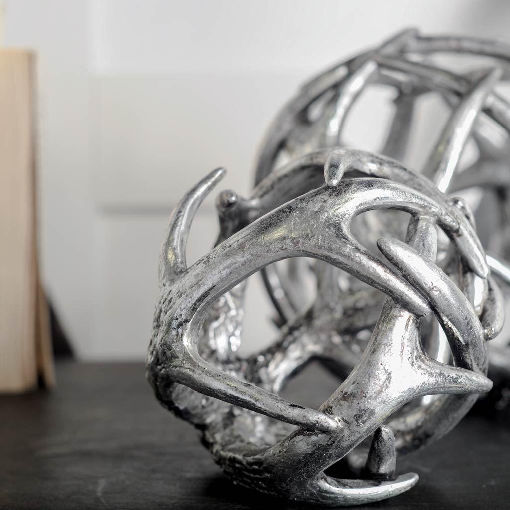 Mercana Ramus III (Small) 5L x 5W Silver Antler Shaped Decorative Orb Ball