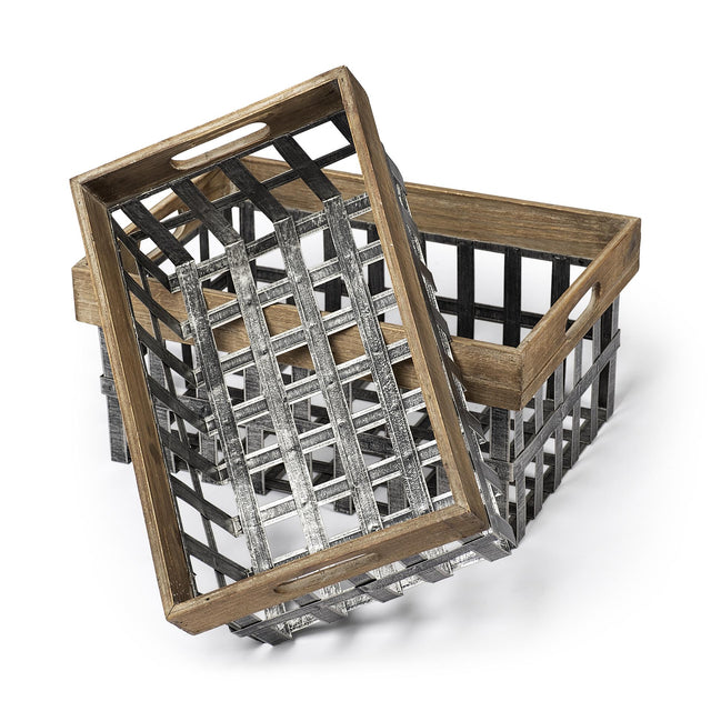 Mercana Chartrand Set of 2 Wood And Metal Open Crate Style Baskets