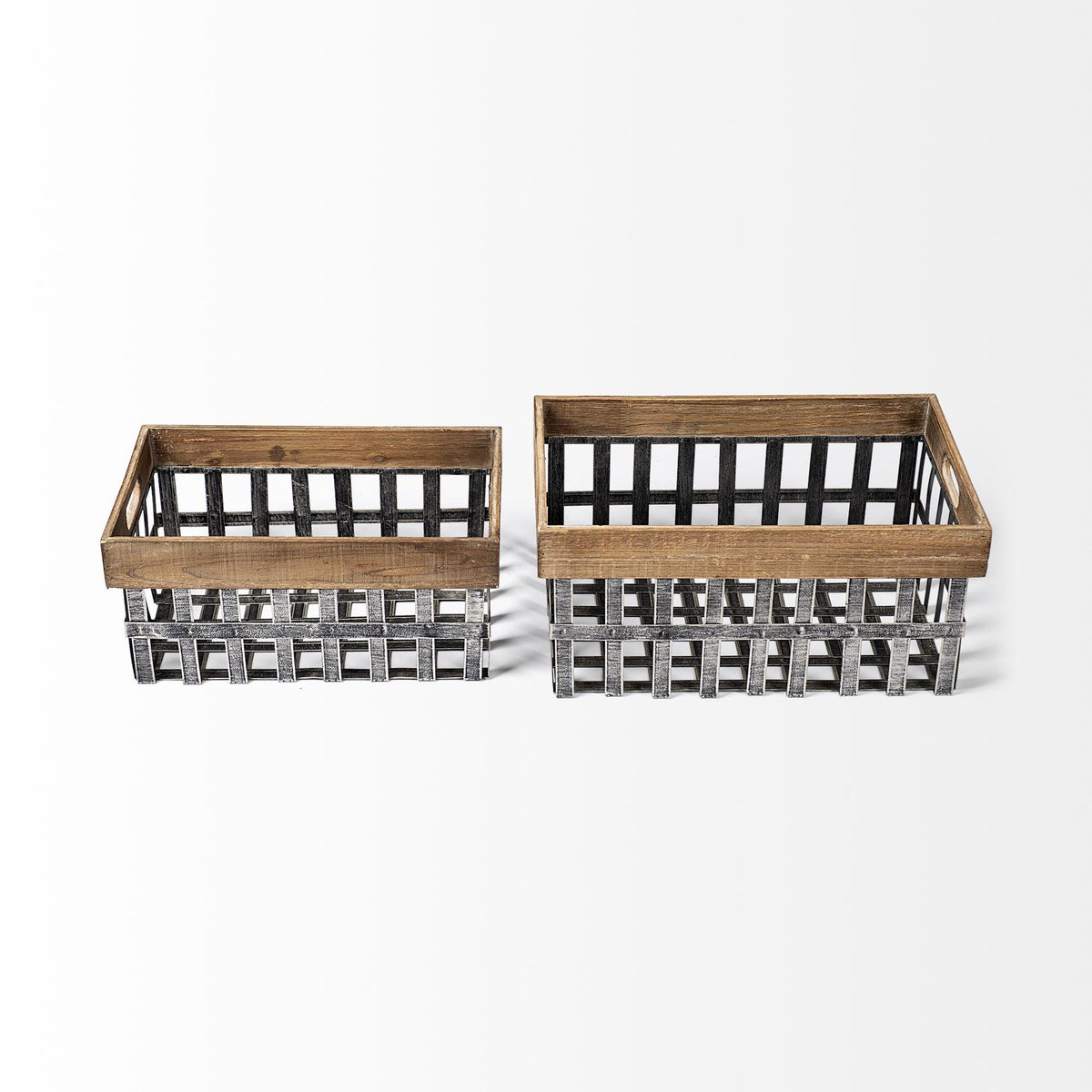 Mercana Chartrand Set of 2 Wood And Metal Open Crate Style Baskets
