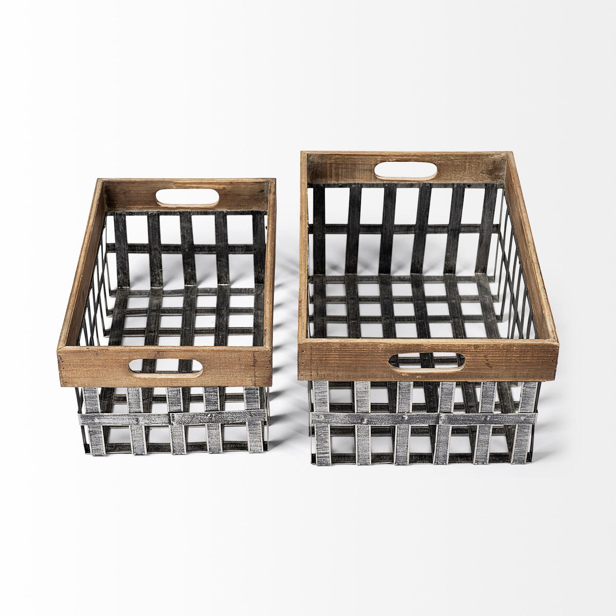 Mercana Chartrand Set of 2 Wood And Metal Open Crate Style Baskets