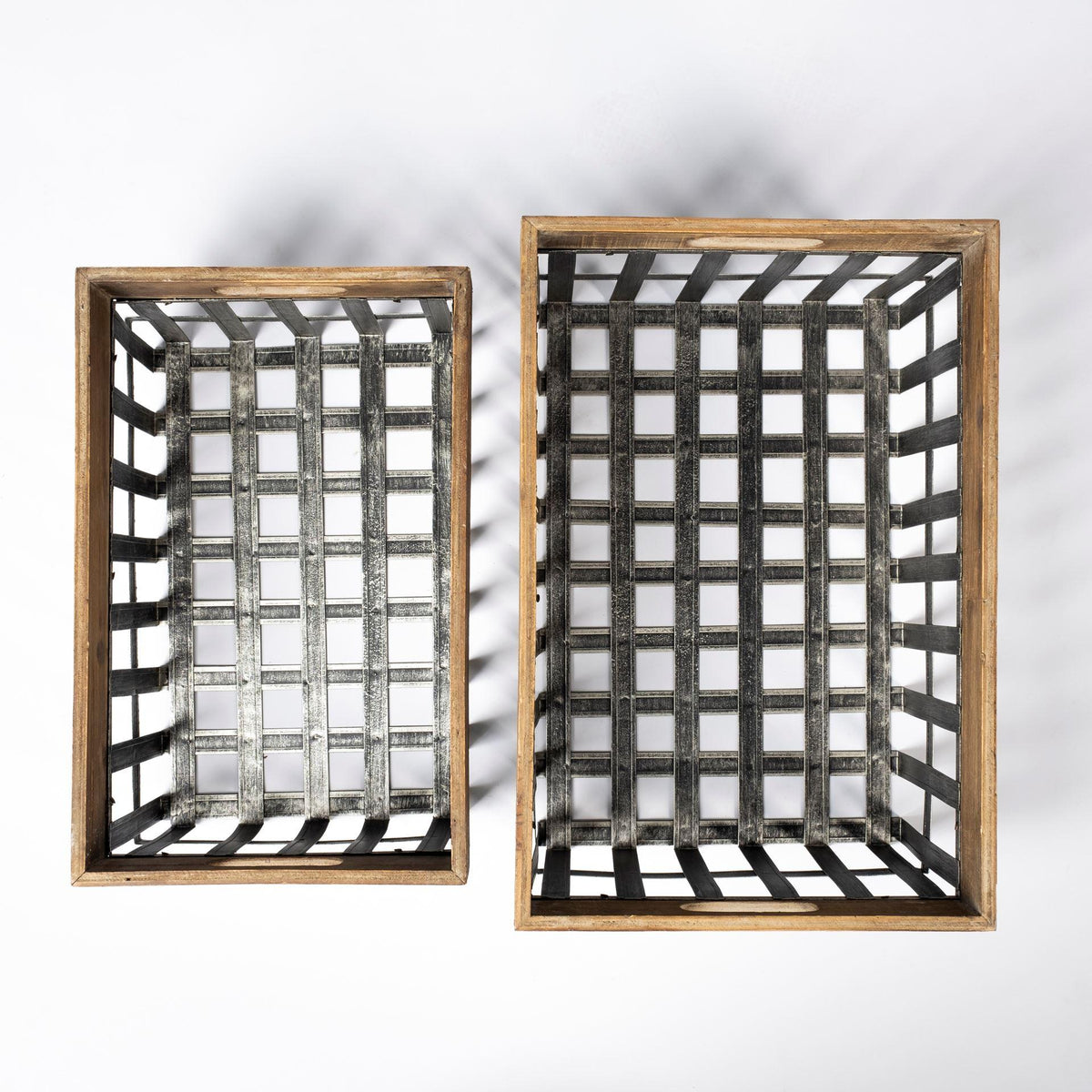 Mercana Chartrand Set of 2 Wood And Metal Open Crate Style Baskets