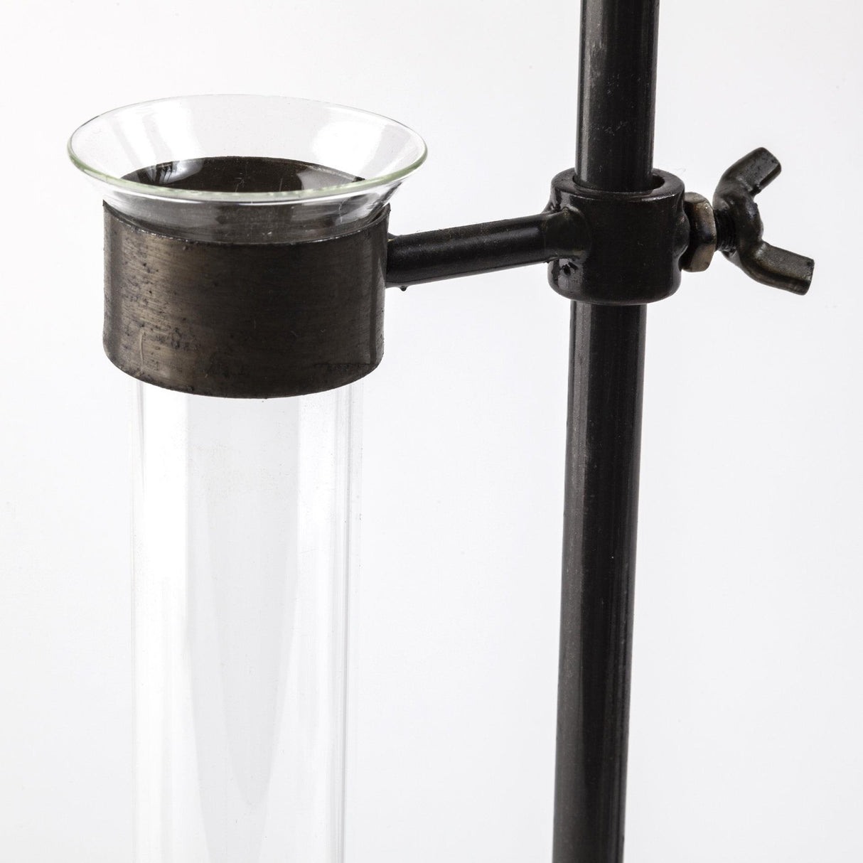 Mercana Jarvis Set of Five Dark Brown Metal and Glass Chemistry Inspired Bottles