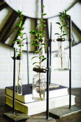 Mercana Jarvis Set of Five Dark Brown Metal and Glass Chemistry Inspired Bottles