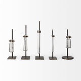 Mercana Jarvis Set of Five Dark Brown Metal and Glass Chemistry Inspired Bottles