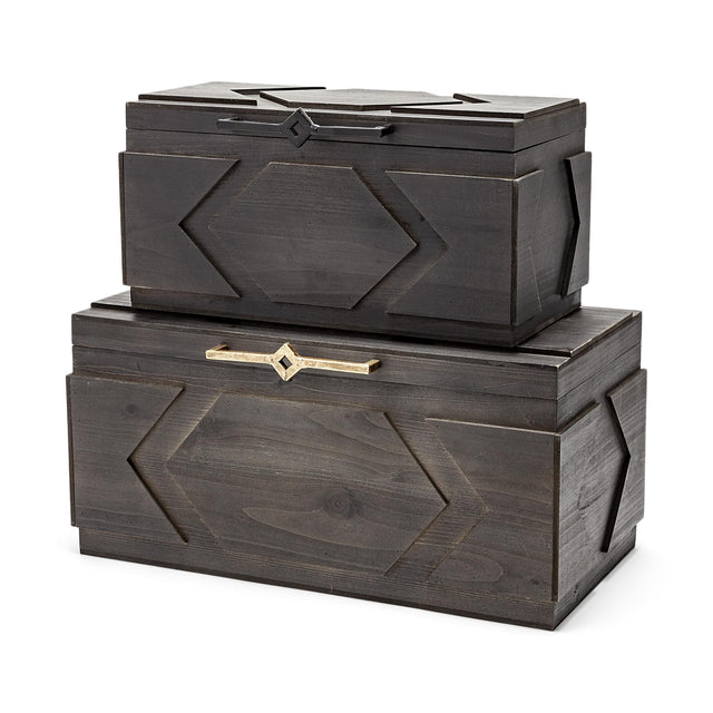 Mercana Cassia Set of 2 Brown Wooden Boxes