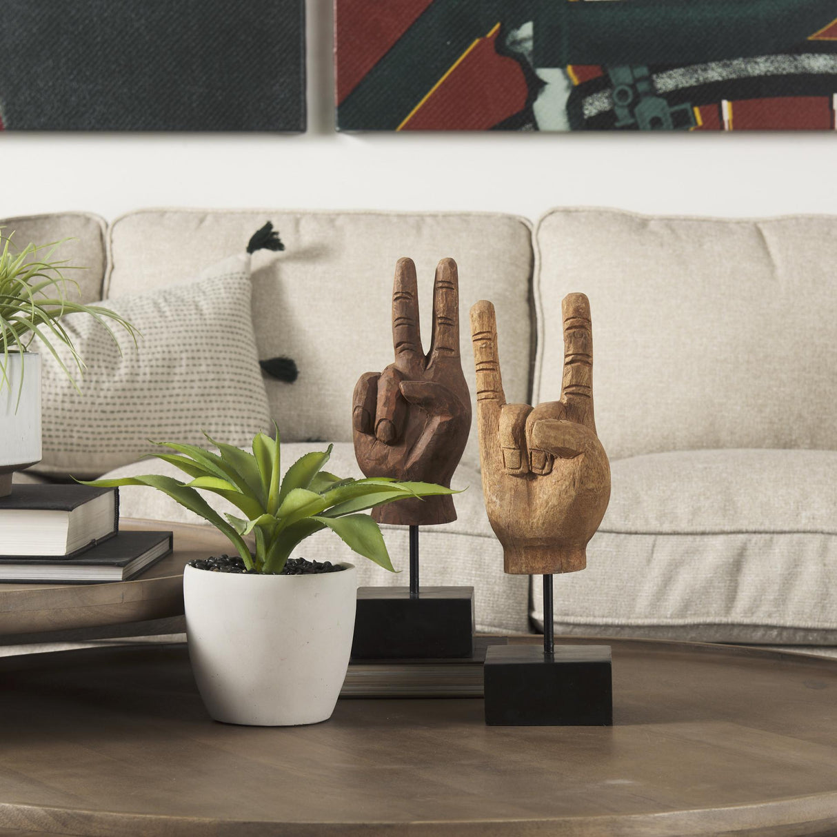 Mercana Saxum 4L x 4W Natural Wooden Carved Hang Loose Hand