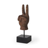Mercana Pacem 4L x 4W Natural Wooden Carved Peace Sign Hand