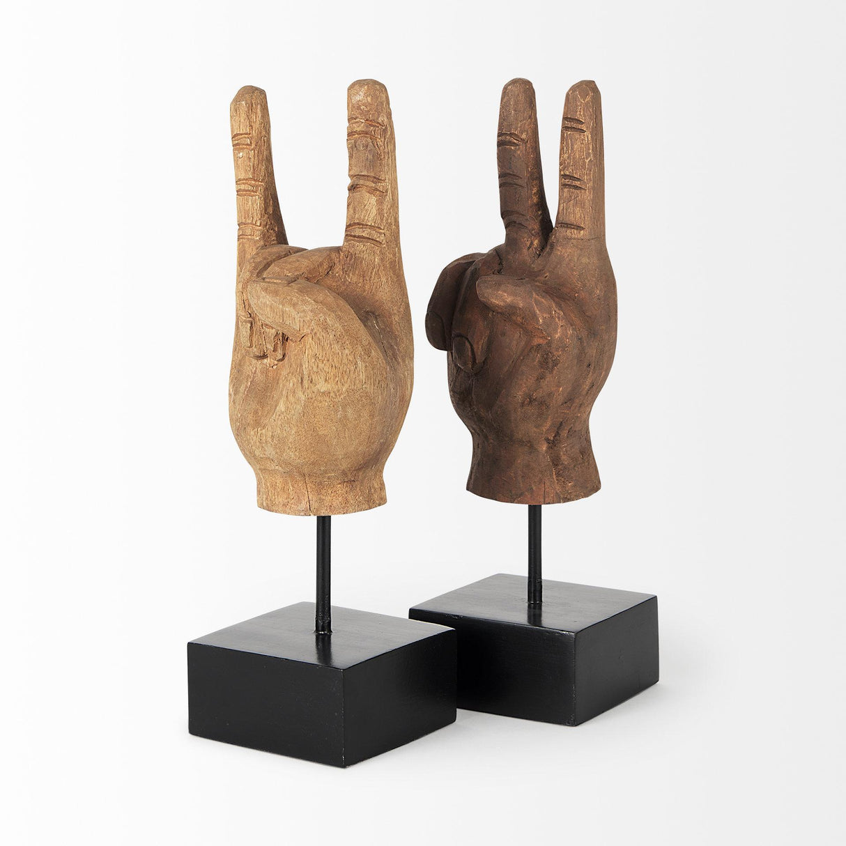 Mercana Pacem 4L x 4W Natural Wooden Carved Peace Sign Hand